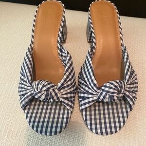 J. Crew Blue Gingham Mules with Bow Detail